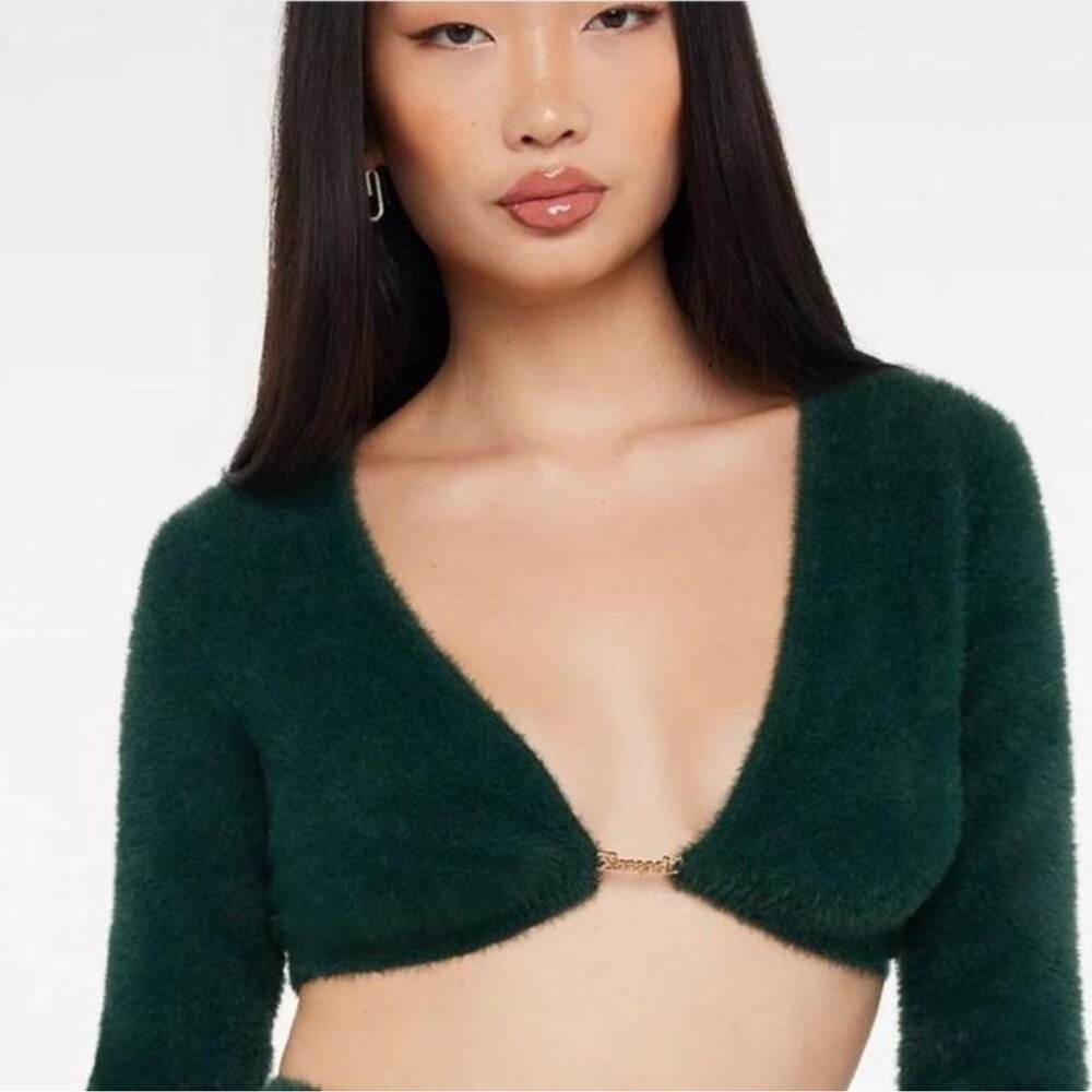 Savage X Green Fuzzy Cropped Cardigan